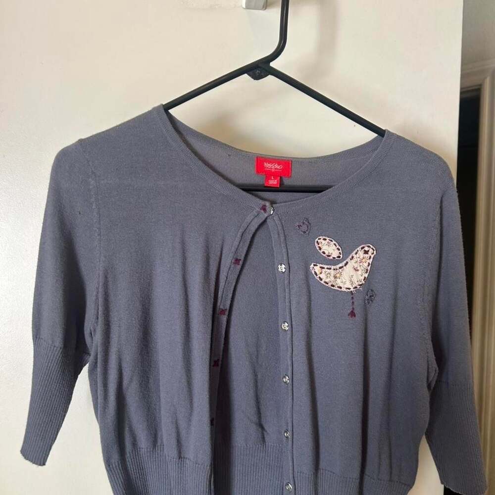 Vintage Mossimo Blue Bird Appliqué Cardigan - Boho Cottagecore Knit